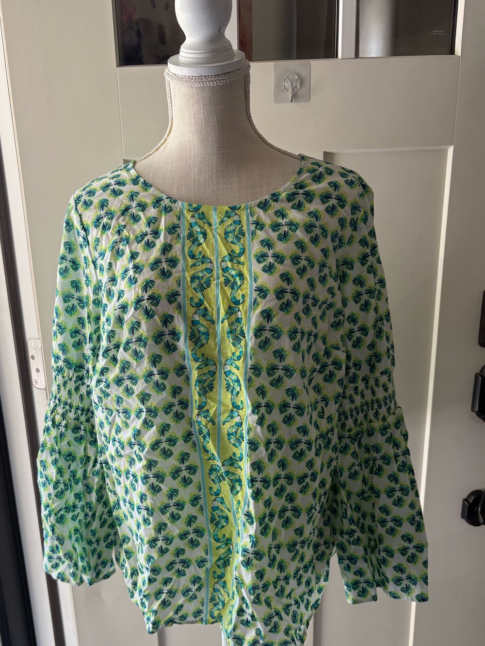 New Crown & Ivy Gateway to Bali Top Bell Sleeve Blouse Seahorse Boho 0X / XL